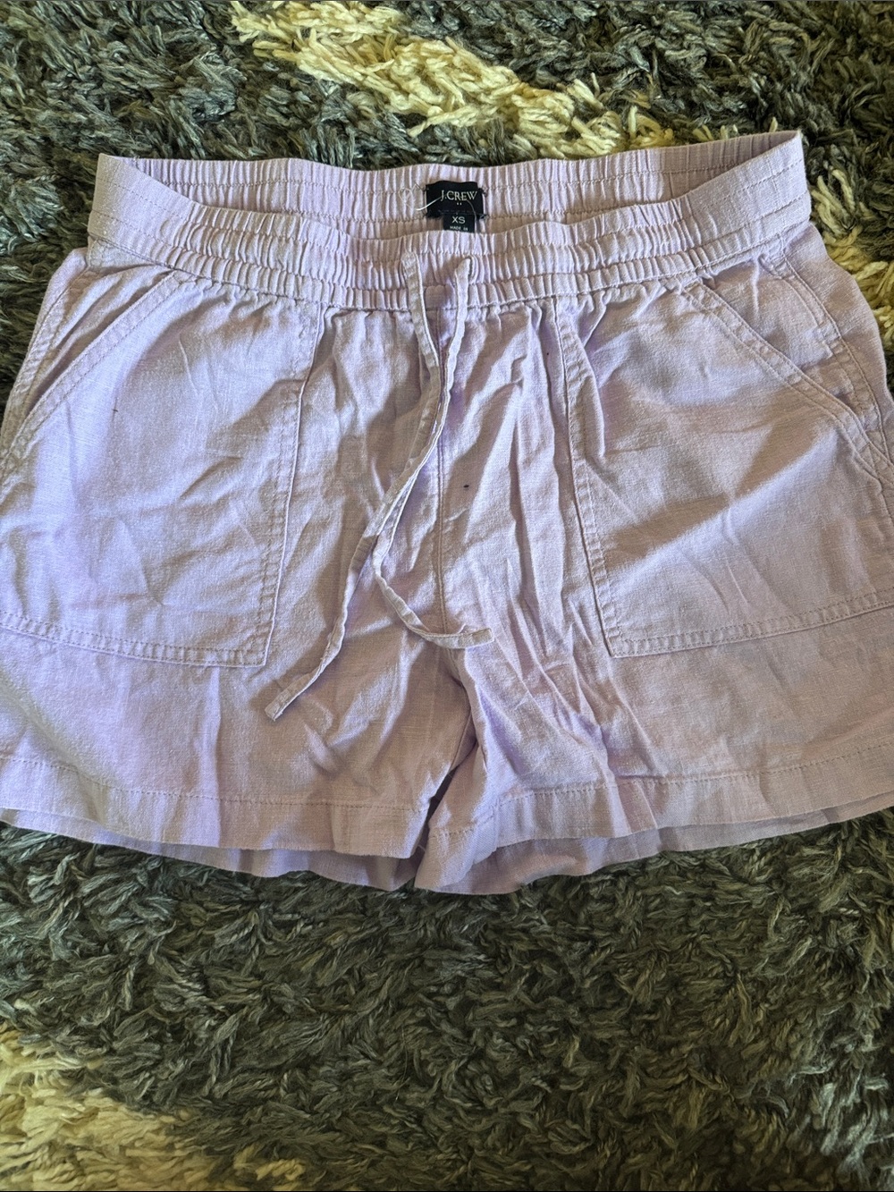 J. Crew Lavender Elastic Waist Drawstring Linen-Blend Shorts